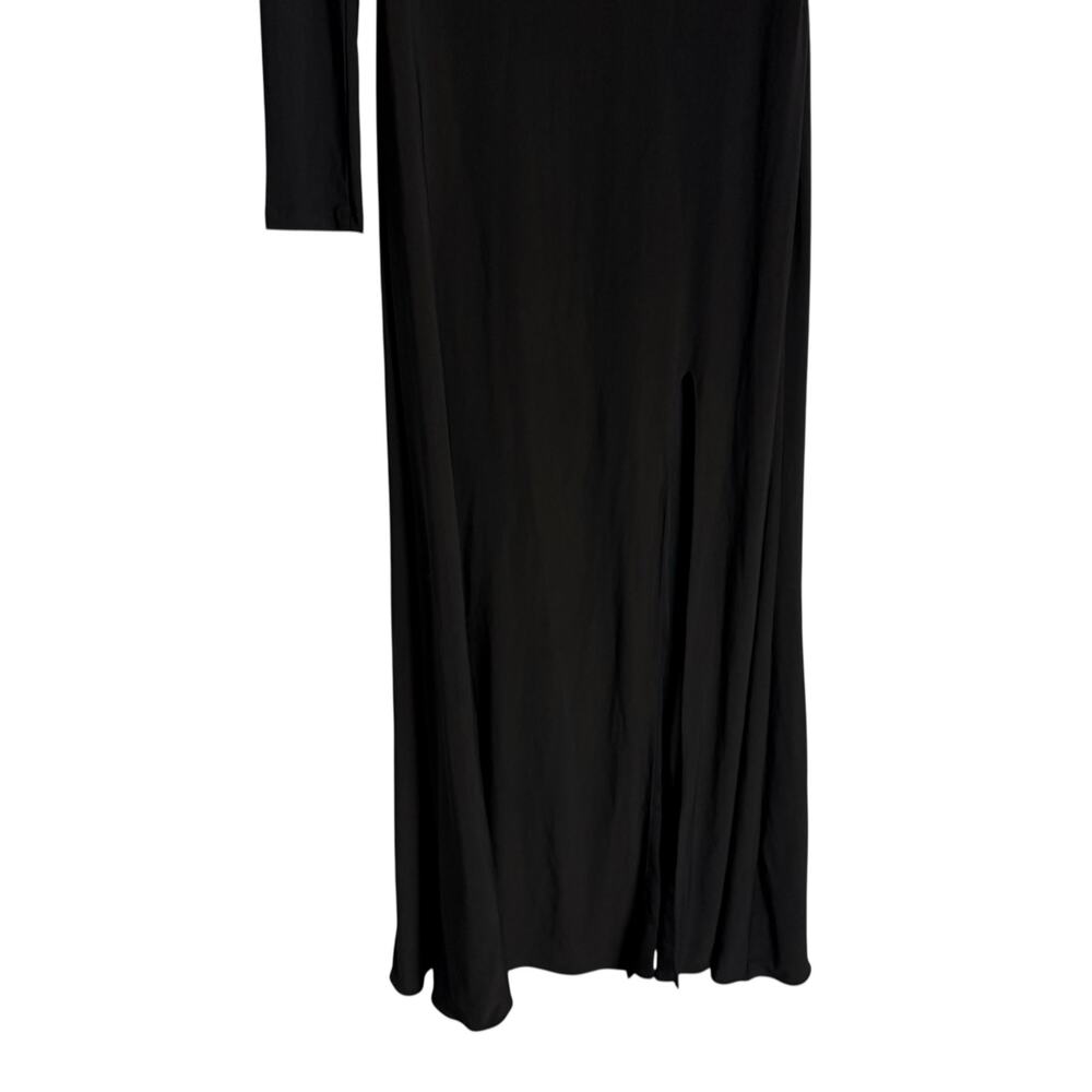 Betsy & Adam Black Asymmetrical Neck One Sleeve Long Slit Evening Gown Size 10 - Picture 5 of 10